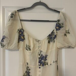 Reformation Cream Top with Blue Floral Accents